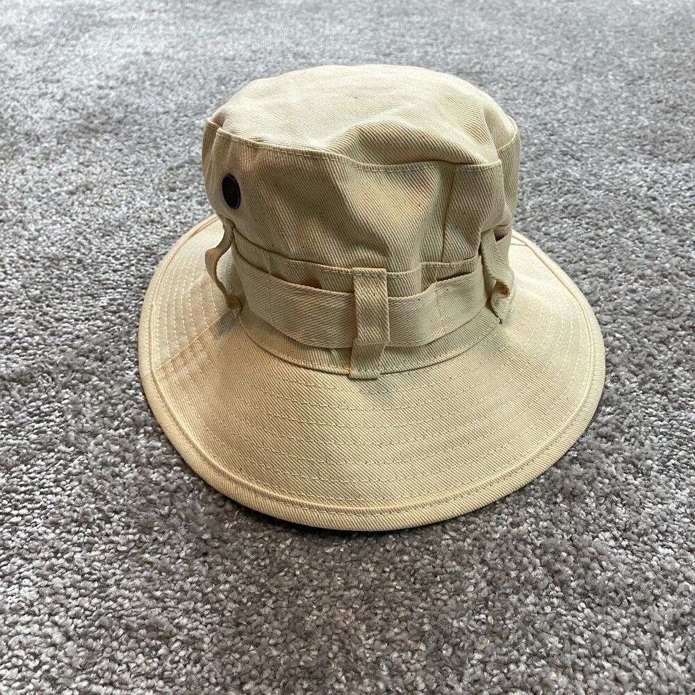 Unbranded Bucket Hat Adult Small Beige Khaki Canvas Fishing Camping Outdoor Sun